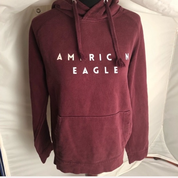 American Eagle Outfitters Tops - American Eagle burgundy logo hoodie pocket sweatshirt